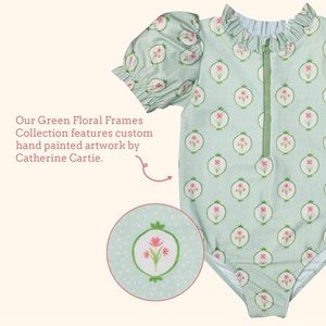 6M smockingbird gurls zip Green frames print swimsuit